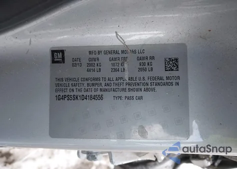 2013 Buick Verano Leather Group from USA, damaged, VIN 1G4PS5SK1D4184556